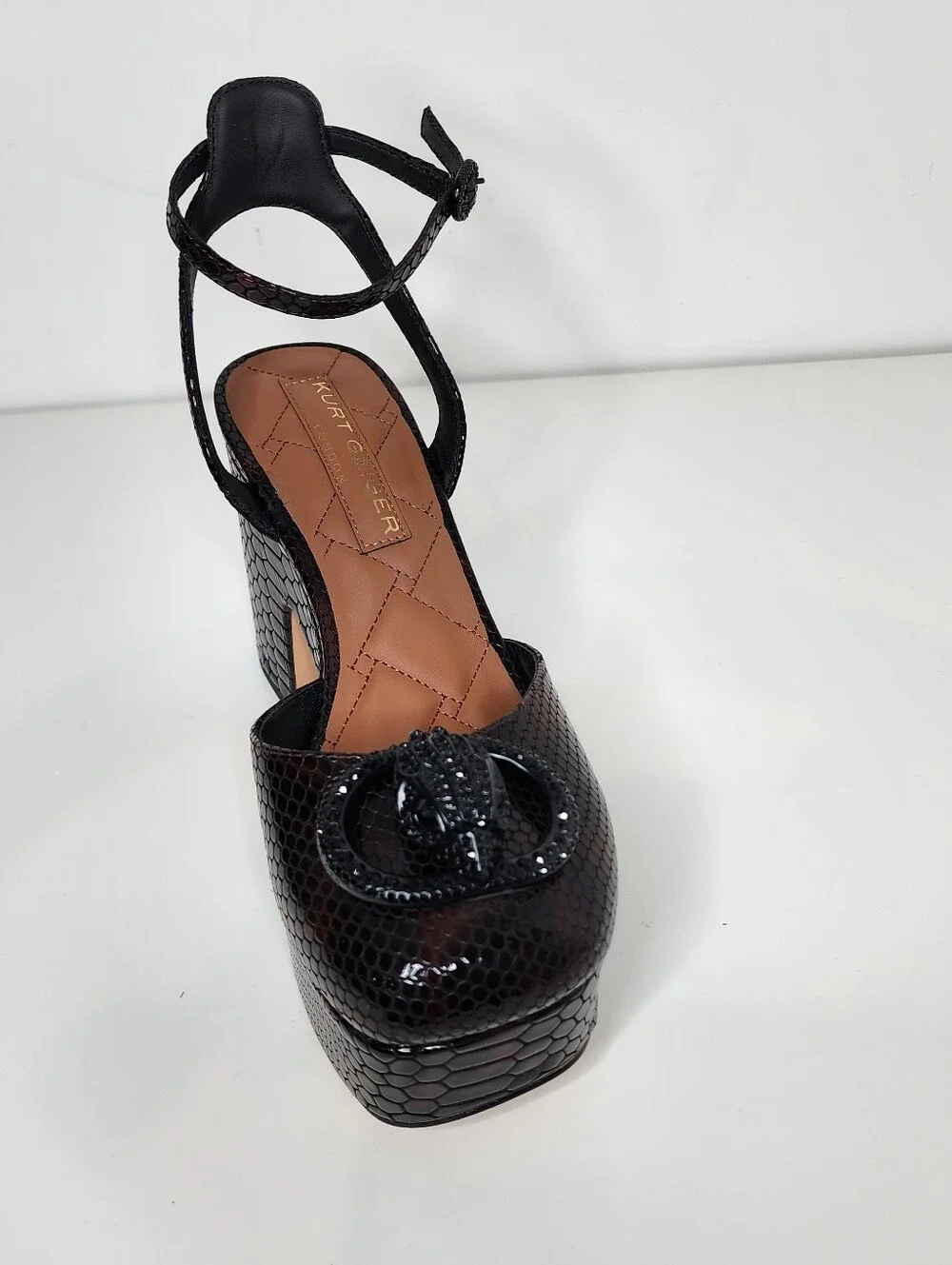 Kurt Geiger Chelsea  Black Faux-Snakeskin Platform Slingback Heels Size 40/US 9 - Picture 5 of 11